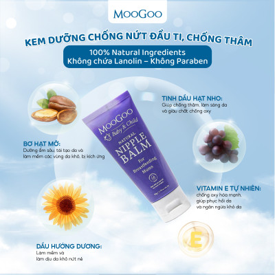 Kem nứt đầu ti Moogoo 50g thuần chay dành cho mẹ bầu nứt cổ gà, làm mềm, êm dịu và bôi trơn