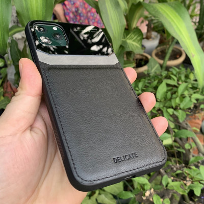 Ốp lưng da kính cao cấp dành cho iPhone 11 Pro Max - Màu đen - Hàng nhập khẩu - DELICATE