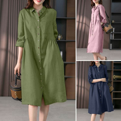 Đầm sơ mi thiết kế style Hàn trẻ trung chất liệu sợi Linen cao cấp, thoáng mát