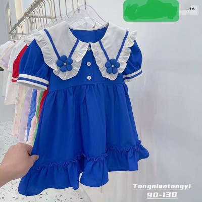 Đầm xòe babydoll cổ hoa phong cách Hàn Quốc cho bé gái size 12-40kg chất kate mềm mát