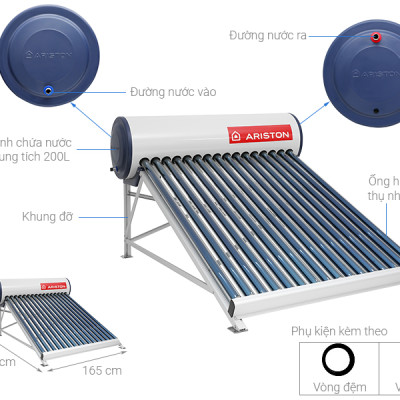 Máy Nước Nóng Năng Lượng Mặt Trời Ariston 250 lít ECO2 1824 25 T N SS - Hàng chính hãng