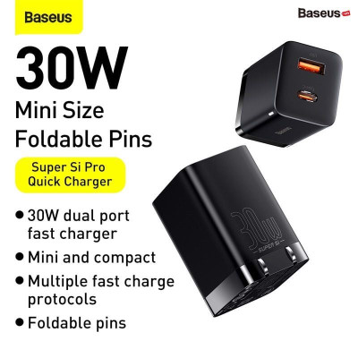 Củ sạc nhanh Baseus Super Si Pro 30W Quick Charger 1C+ 1U CCSUPP - Hàng chính hãng