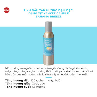 Tinh dầu tán hương đậm đặc dạng xịt Yankee Candle - Bahama Breeze (42.5g)