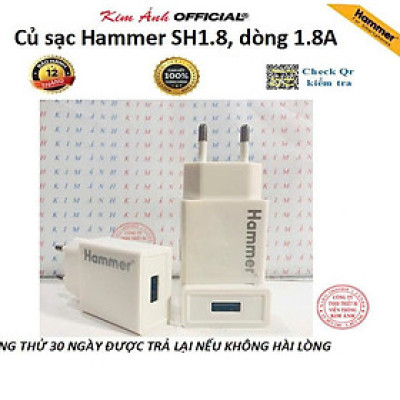 Củ sạc Ham mer (SH1.8 ) dòng điện chuẩn 1.8A cổng USB, Check Qr kiểm tra hàng chính hãng bảo hành 12 tháng