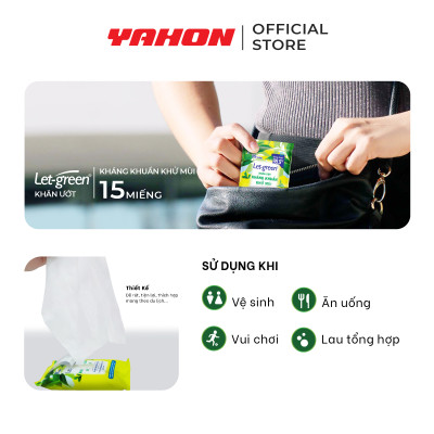Combo Gói Khăn Giấy Ướt Kháng Khuẩn Khử Mùi LET-GREEN, 15 Miếng/Gói