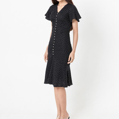 De Leah - Đầm Ôm Đuôi Cá Cúc Trai - Đen