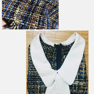 Váy dạ tweed phối cổ nơ