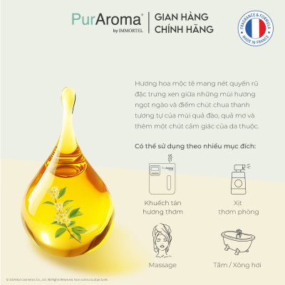 (Đậm Đặc | Chai Lớn) Tinh dầu HOA MỘC TÊ nguyên chất PurAroma by IMMORTEL - Chính hãng Pháp