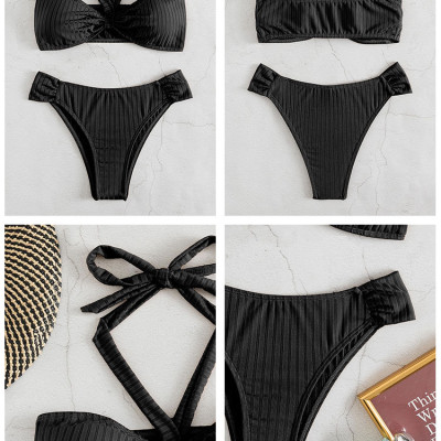 Bikini đồ bơi nữ 2 mảnh dây đeo cổ Bassi tam giác quần lọt khe