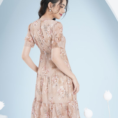 Đầm Maxi Tơ Hoa Luperi LFV3289 xếp tầng dài qua gối may 2 lớp lót tinh tế 