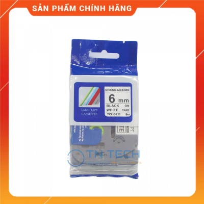 Nhãn In TZ2-S211 - Đen nền trắng 6mm x 8m - Dùng cho máy in BROTHER - AIMO - PUTY [Hàng nhập khẩu]
