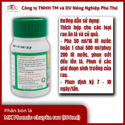 Phân bón lá cao cấp Đầu Trâu Bình Điền MK Phomic chuyên rau _ chai 100ml