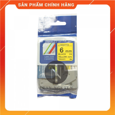 [Combo 3 hộp] Nhãn In đa lớp Tz2-611 - Đen nền vàng 6mm x 8m - Hàng nhập khẩu