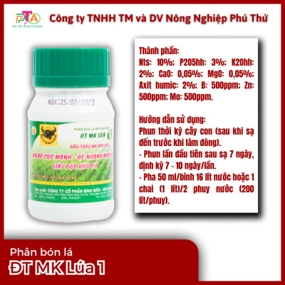 Phân bón lá NPK Sinh Học Đầu Trâu MK-Lúa 1 (10-3-2) - chai 100ml