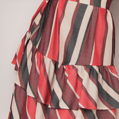 Đầm Lụa Xòe Midi Tay Loe Nhún Bèo 2 Tầng Maxivic, La Mộc - LM52101