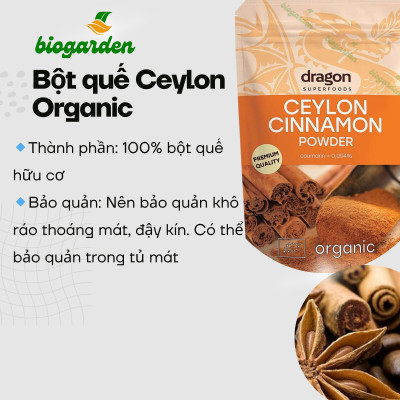 Bột quế Ceylon hữu cơ 150gr - Dragon  Superfoods