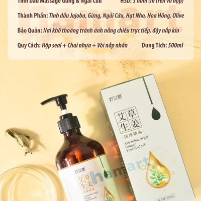 Dầu Massage Body 500ml Tinh Chất Gừng Ngải Cứu Spa Đông Y Cổ Vai Gáy Dưỡng Sinh Giảm Đau Xương Khớp