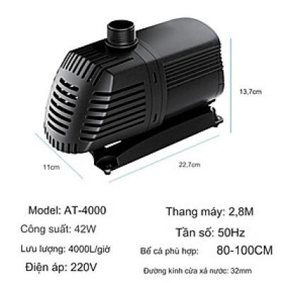 Máy bơm nước ATMAN AT4000 42W, 4000L/Hr lọc nước hồ cá koi, bơm sinh hoạt, tiểu cảnh, đài phun nước cao cấp