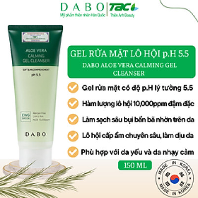 Gel rửa mặt Lô Hội DABO Aloe Vera Calming Gel Cleanser p.H 5.5 cấp ẩm sâu dành cho da nhạy cảm 150ml
