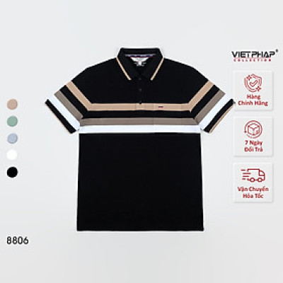 Áo Polo Nam VIỆT PHÁP Form Luxury - Thun Cá sấu Sọc , lịch lãm, sang trọng  8806