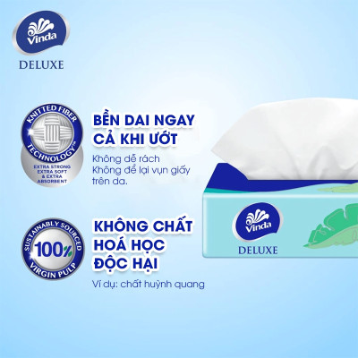 [MUA 4 LỐC KHĂN RÚT SIZE M TẶNG 3 GÓI KHĂN RÚT SIZE L + 1 MÓC KHÓA] Khăn giấy rút cao cấp Vinda Deluxe 3 lớp 90 tờ size M (5 Gói)