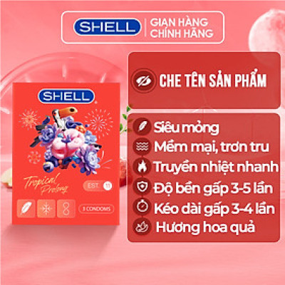 Bao cao su Shell Tropical Prolong kéo dài thời gian, hương hoa quả nhiệt đới - Hộp 3 cái | SHELL CHÍNH HÃNG