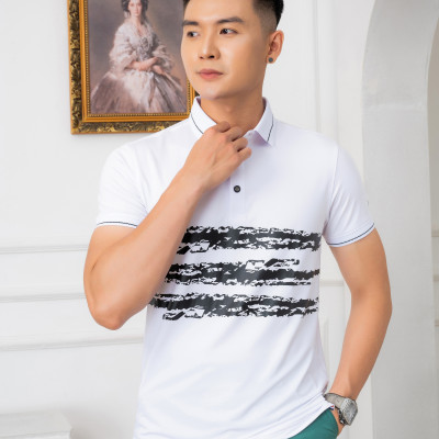 Áo Polo trắng phối kẻ ngang Aligro ALGPLO70