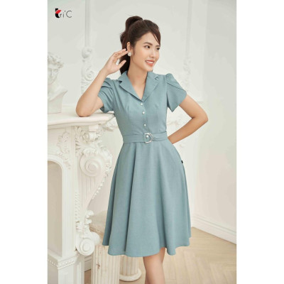 Đầm xòe cổ 2 ve, tay bồng Tri