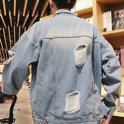 Áo khoác jean nam from rộng vá rách AKJN04 (Xanh bò)