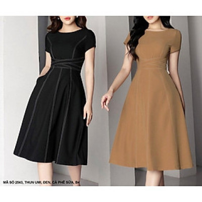 Đầm xòe công sở viền chỉ nổi 