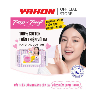 Combo Bao Khăn Khô Lau Mặt Cao Cấp POP-PUF 100% Cotton, 40 Miếng/Bao
