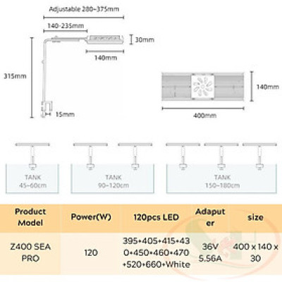 Đèn led biển Week Aqua Z Sea Marine Z400 quang phổ bể nước mặn san hô cá biển