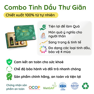 Combo Tinh dầu thư giãn NEO gồm 10ml bạc hà + 10ml sả + 8ml quế- Đạt chuẩn OCOP 4 SAO