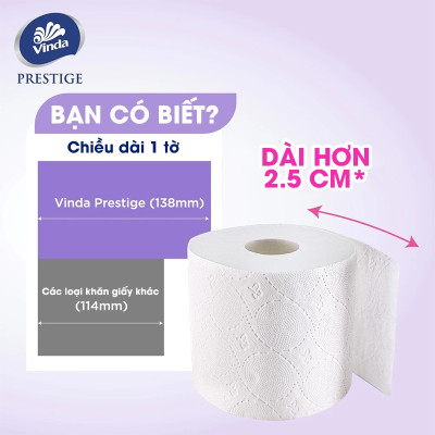 [MUA 3 LỐC GVS PRESTIGE 4D TẶNG 5 CUỘN + 1 MÓC KHÓA] Giấy vệ sinh cao cấp Vinda Prestige 4D 3 lớp (8 Cuộn)