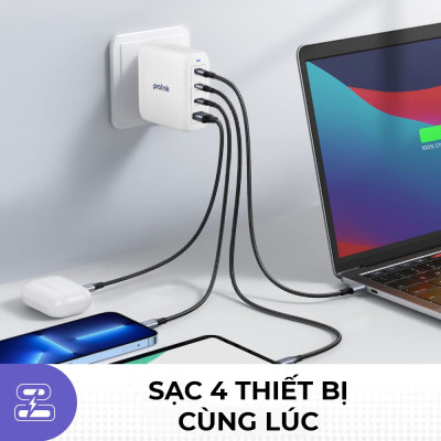Củ sạc nhanh Prolink GT46801 4 cổng 68W (PD 3.0 & QC4+) công nghệ GAN dành cho Laptop, Tablet, Macbook, iPad, iPhone - Hàng chính hãng