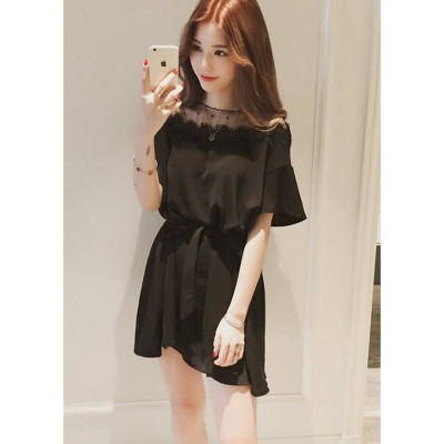 Đầm xoè tiểu thư tay ngắn phần vai phối ren HB11