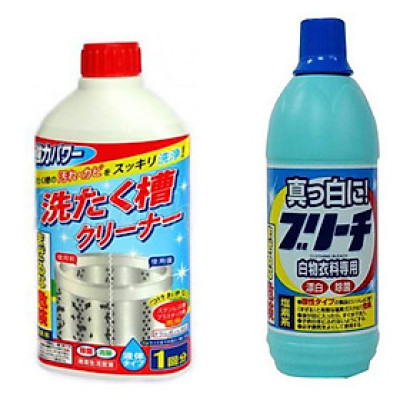Combo chai nước tẩy lồng máy giặt 400ml + nước tẩy quần áo 600ml Rocket nội địa Nhật Bản
