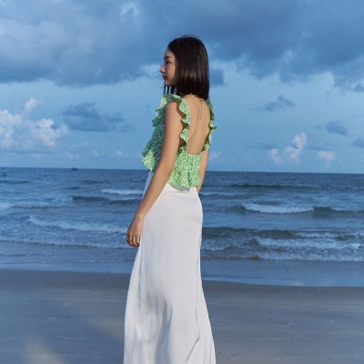 DOTTIE - Chân váy maxi vải satin - Trắng - S0168