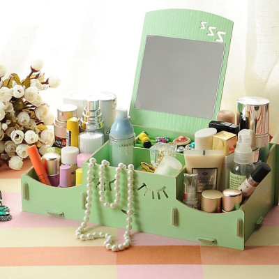 Khay để mỹ phẩm và đồ trang sức có gương smiley 17 - Màu Ngẫu Nhiên