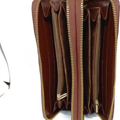 Ví nữ da cá sấu Huy Hoàng nhiều ngăn đầu cá sấu màu nâu đỏ HT3728