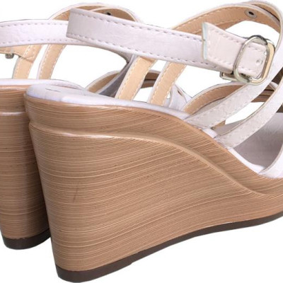 Giày sandal nữ Trường Hải đế xuồng cao 9.5cm màu kem đế PU nhẹ thời trang cao cấp nữ XDN193
