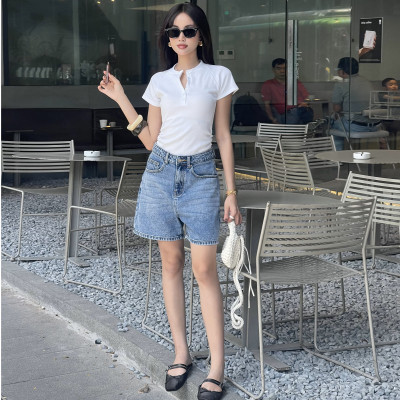 Quần short jean nữ ngắn lưng cao regular fit Aaa Jeans