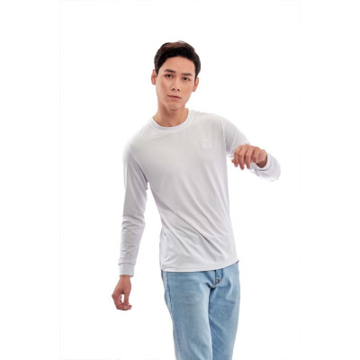 Áo thun nam dài tay ALIGRO màu trắng, chất thun cao cấp nhẹ, co giãn 4 chiều ALGAPD066