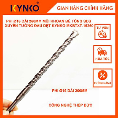 PHI Ø 16 DÀI 260MM MŨI KHOAN BÊ TÔNG SDS XUYÊN TƯỜNG ĐẦU DẸT KYNKO MKBTXT- 16260