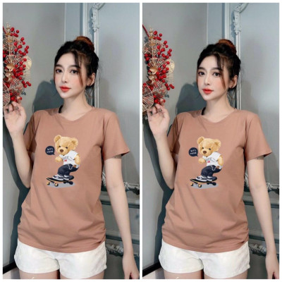 Áo thun nữ MXM cổ tròn form rộng in gấu dễ thương thun cotton 4 chiều từ 45-60kg ( ANU082 )