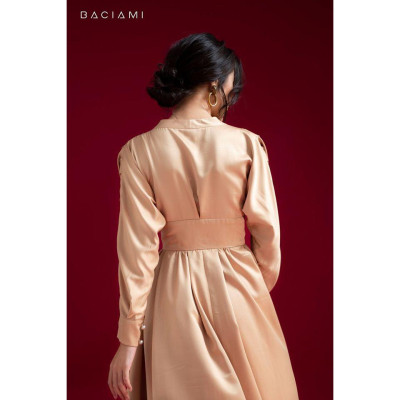 Baciami-Đầm Xòe Nơ Eo Tay Phồng