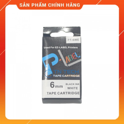 Nhãn in CASIO PT-6WE - Chữ đen nền trắng 6MM x 8M - Dùng cho máy in nhãn CASIO [Hàng nhập khẩu]