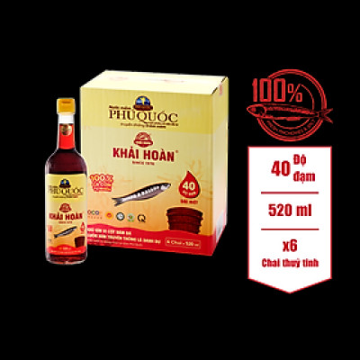 Nước mắm Khải Hoàn Phú Quốc 40 độ đạm 520ml thùng 6 chai