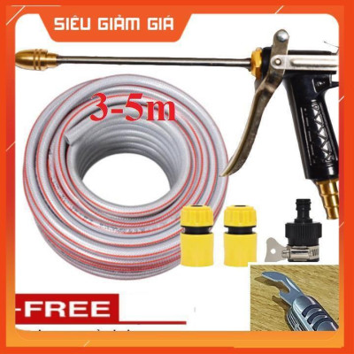 Bộ dây vòi xịt nước rửa xe, tưới cây . tăng áp 3 lần, loại 3m,5m 206318Lđầu đồng, cút,nối nhựa đen+ tặng mở chai