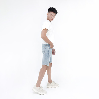 Quần Short Jeans Nam Cao Cấp HUNTER X-RAYS Form Slimfit Màu Xanh Wash Bạc S37
